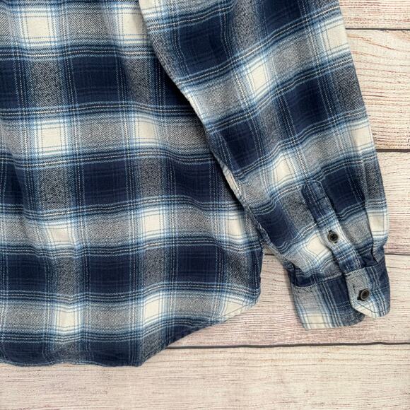 Jachs Button Down Flannel Shirt Mens XL Blue White Long Sleeve 2 Pocket - Picture 14 of 14